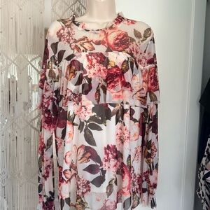 Floral Ruffle Long-Sleeve Blouse - Pink Floral